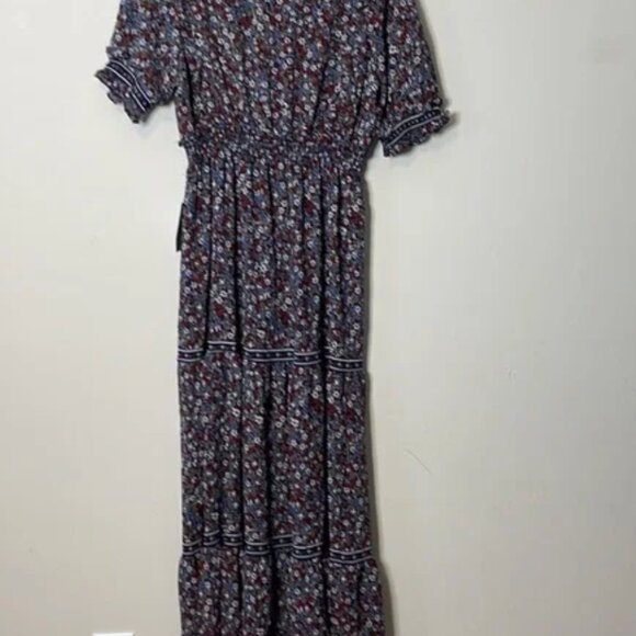MAX STUDIO Tiered Navy Floral Midi Dress Size Small - Picture 6 of 8